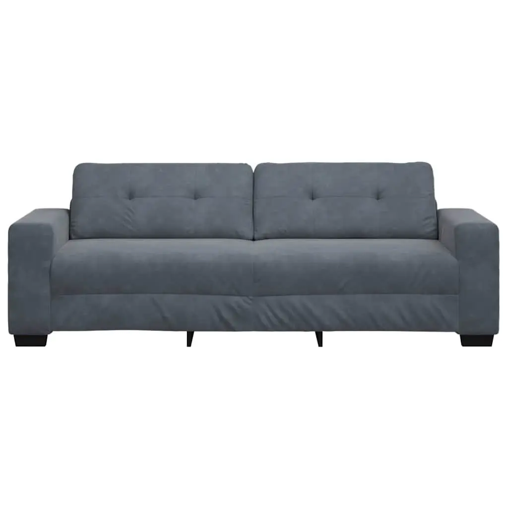 3-Seater Sofa Velvet Dark Grey Padded Seats