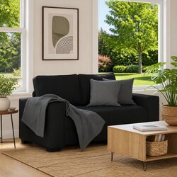 Durable 2-Seater Black Fabric Sofa for Living Spaces