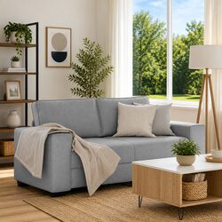 Sturdy 2-Seater Sofa in Light Grey Fabric for Living Rooms