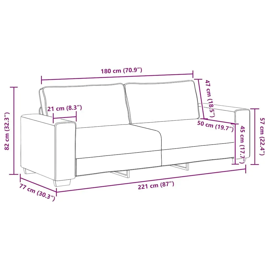 3-Seater Sofa Dark Grey 220x77x82 cm Fabric Living Room Couch Lounge Furniture