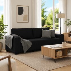 Durable 3-Seater Sofa in Black Fabric for Modern Living