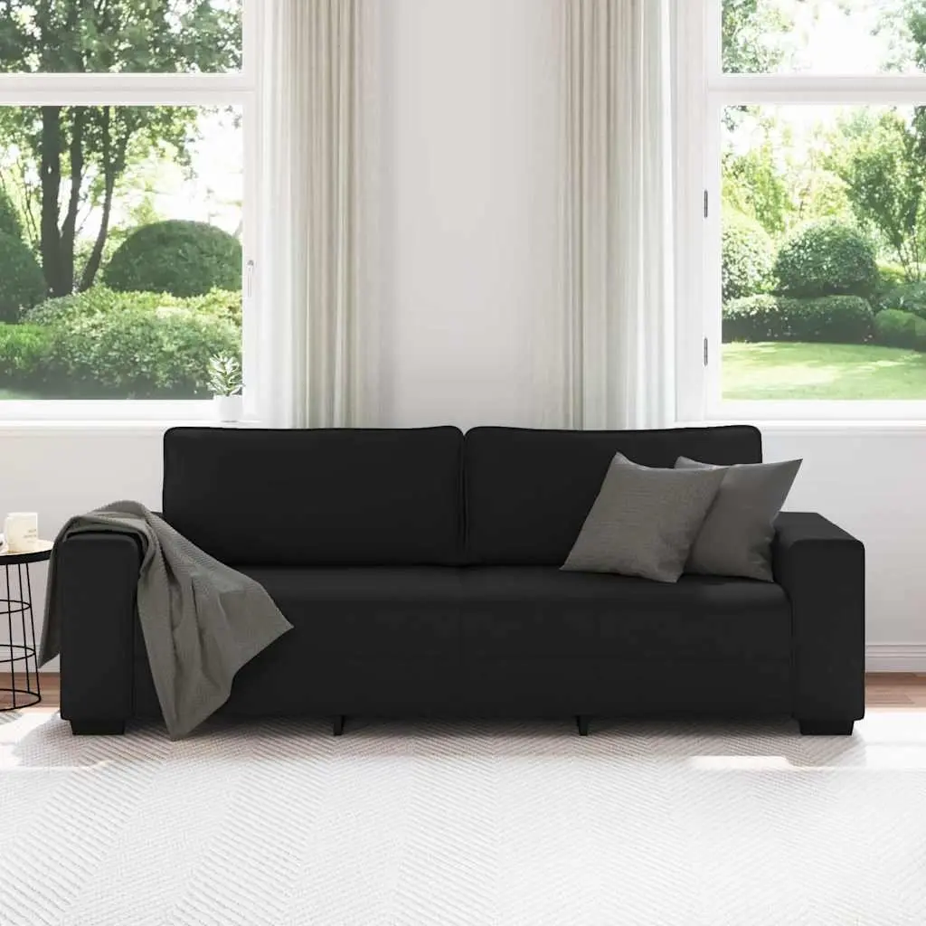 3-Seater Sofa Black Fabric Living Room Lounge Couch Armrest Seat 220x77x82cm