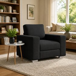 Black Modern Fabric Sofa Chair with Wide Armrests