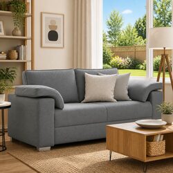 Modern Grey Loveseat Sofa with Wide Armrests - 180cm