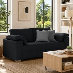 Modern Black Loveseat Sofa with Wide Armrests