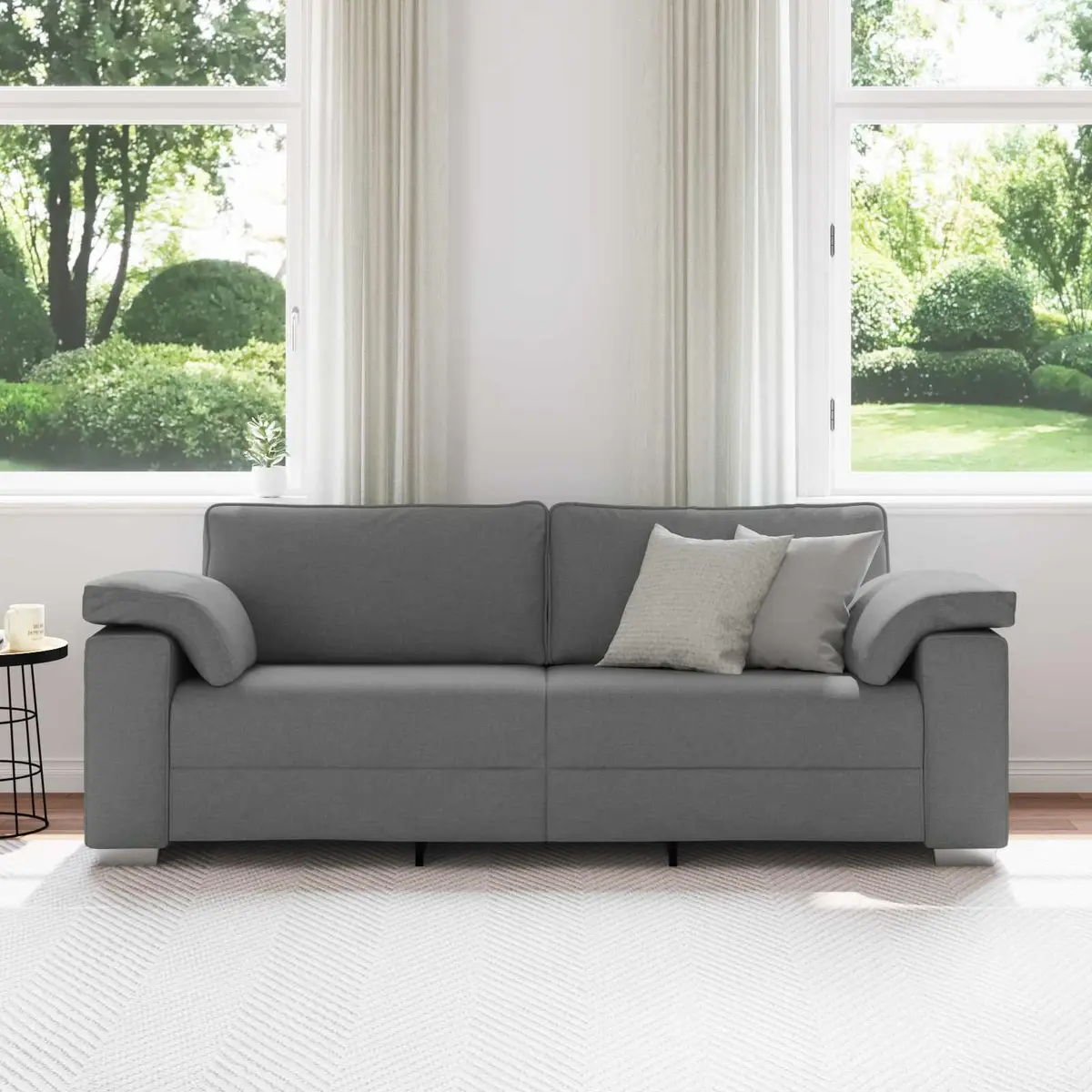 3-Seater Sofa Fabric 220cm Grey Modern Living Room Couch Armrest Lounge Seat