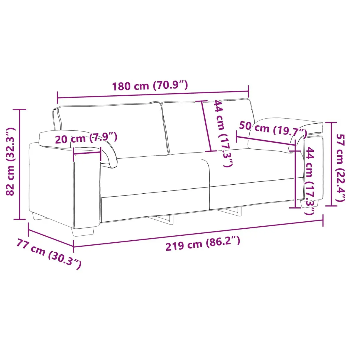 3-Seater Sofa Fabric 220cm Grey Modern Living Room Couch Armrest Lounge Seat