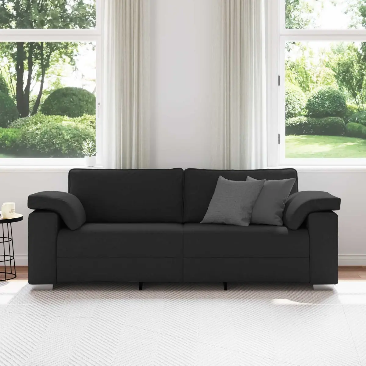 Black 3-Seater Sofa 220cm Durable Modern Fabric Couch