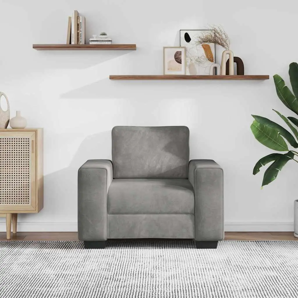 Light Grey Velvet Armchair with Padded Comfort
