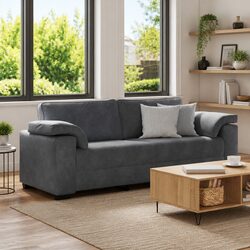 Grey Velvet 3-Seater Sofa with Strong Build 220x77x82cm
