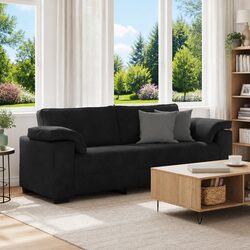 Sturdy 3-Seater Sofa in Black Velvet for Living Spaces