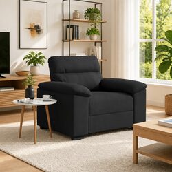 Stylish Black Fabric Lounge Chair with Armrests