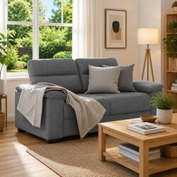 Sturdy 2-Seater Sofa in Grey Fabric for Comfort