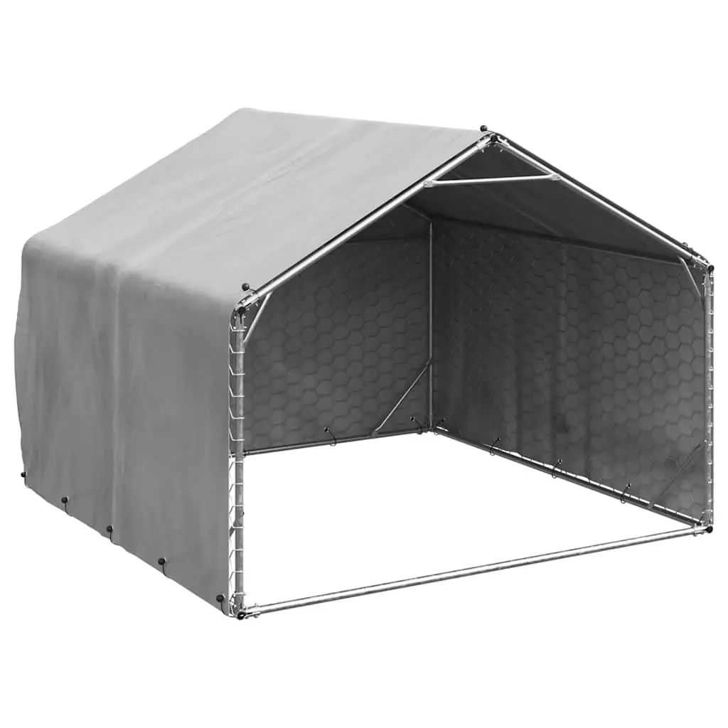 Outdoor Dog Kennel 2x2x1.5m Silver Galvanised Steel