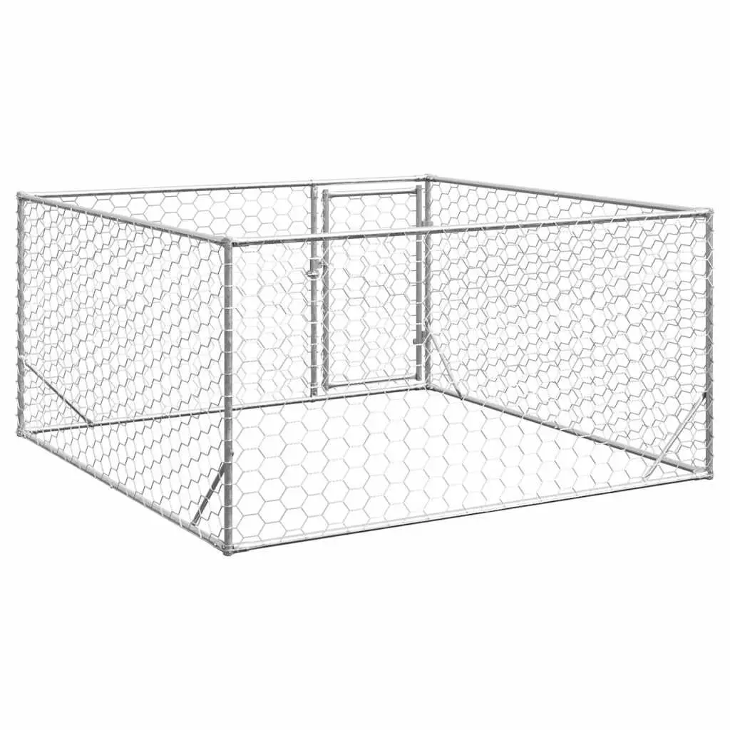 2x2x1m Galvanised Steel Dog Kennel with Secure Door