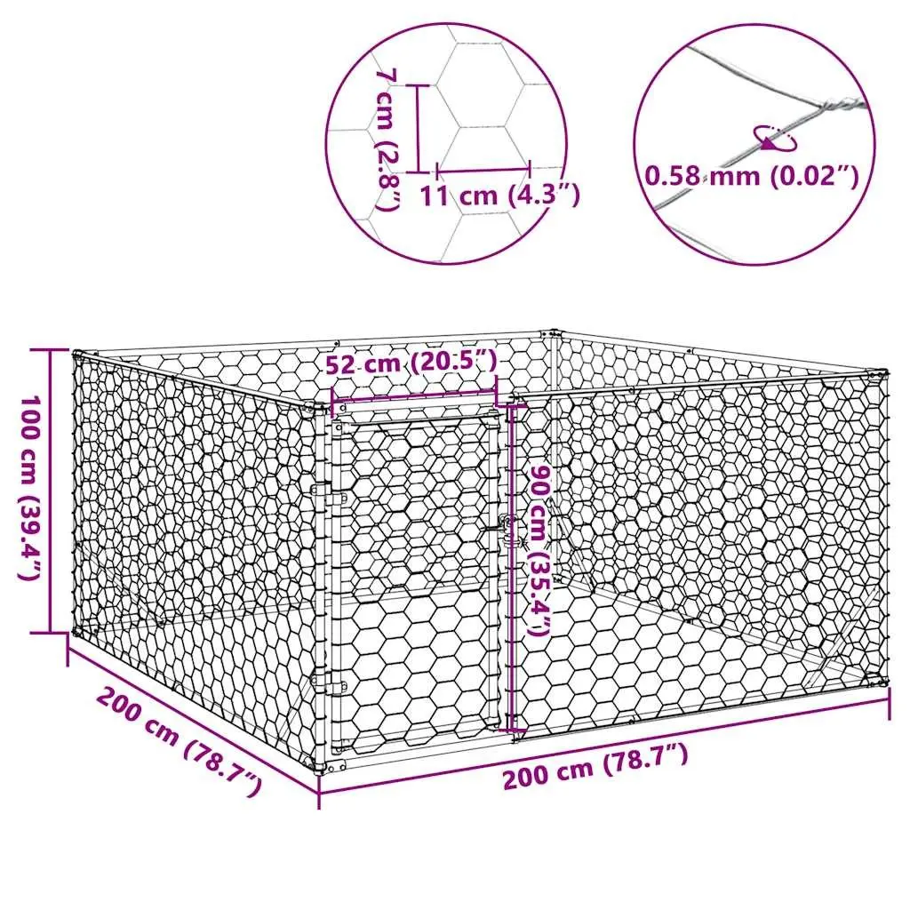 2x2x1m Galvanised Steel Dog Kennel with Secure Door