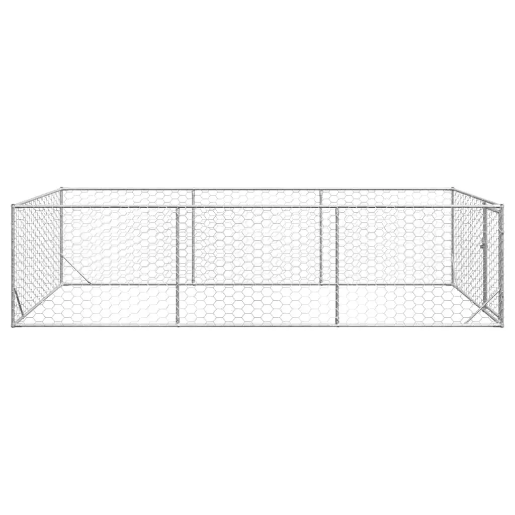 Dog Kennel Galvanised Steel 2x4x1m Silver Hexagonal Mesh