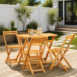 5-Piece Folding Bistro Set for Outdoor Use – Brown Wood
