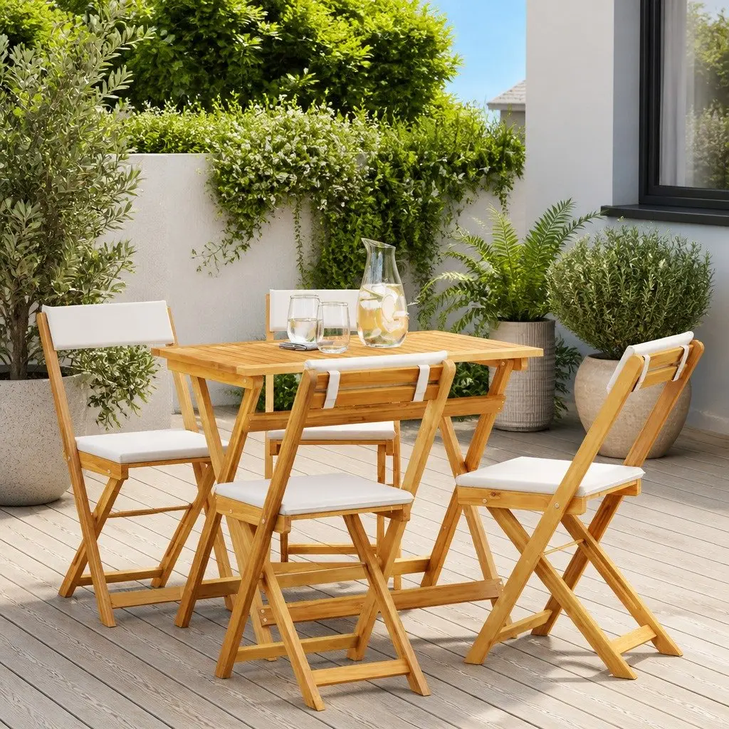 Bistro Set Solid Acacia Wood 5 Piece Folding Chairs Table Brown