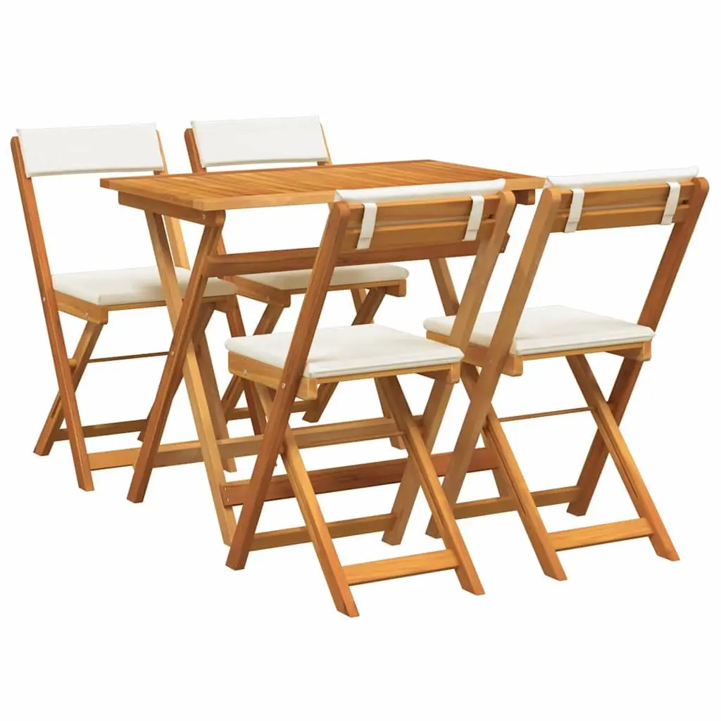 Bistro Set Solid Acacia Wood 5 Piece Folding Chairs Table Brown