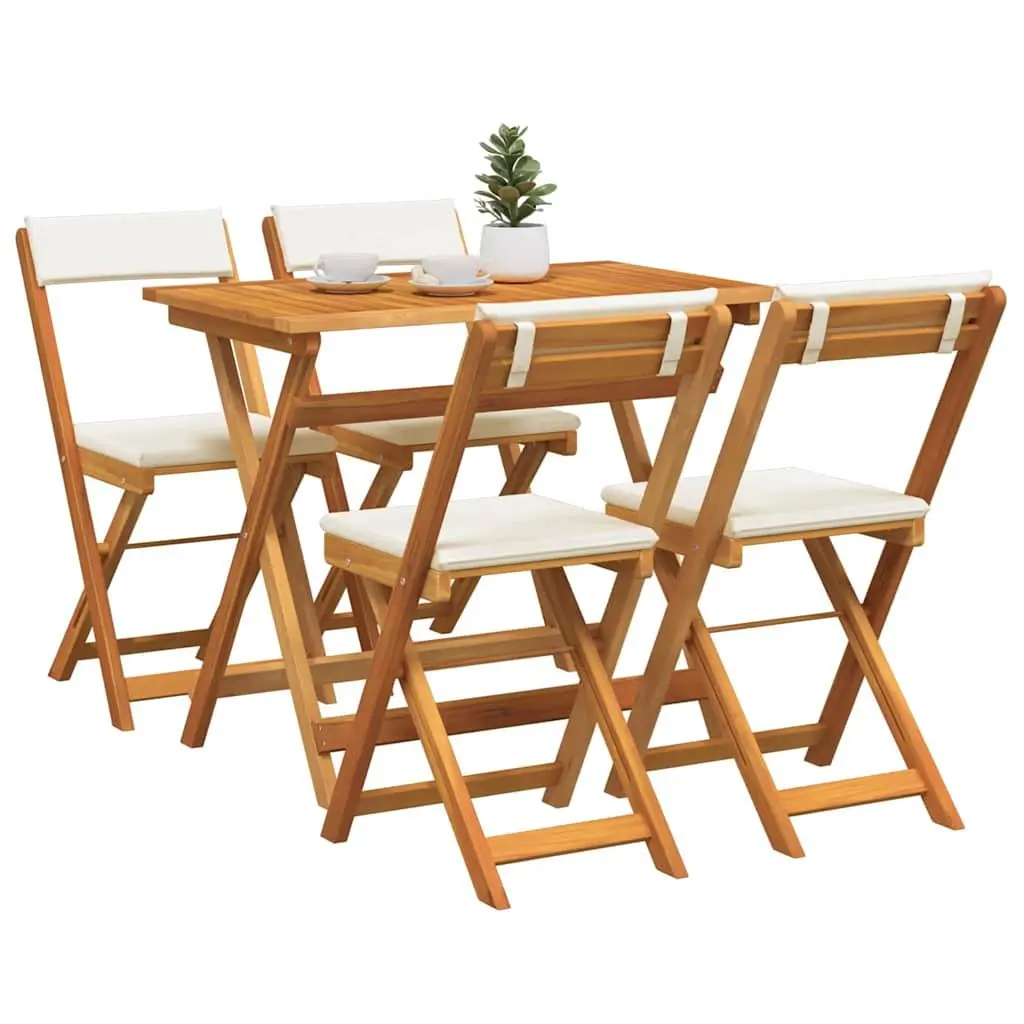Bistro Set Solid Acacia Wood 5 Piece Folding Chairs Table Brown