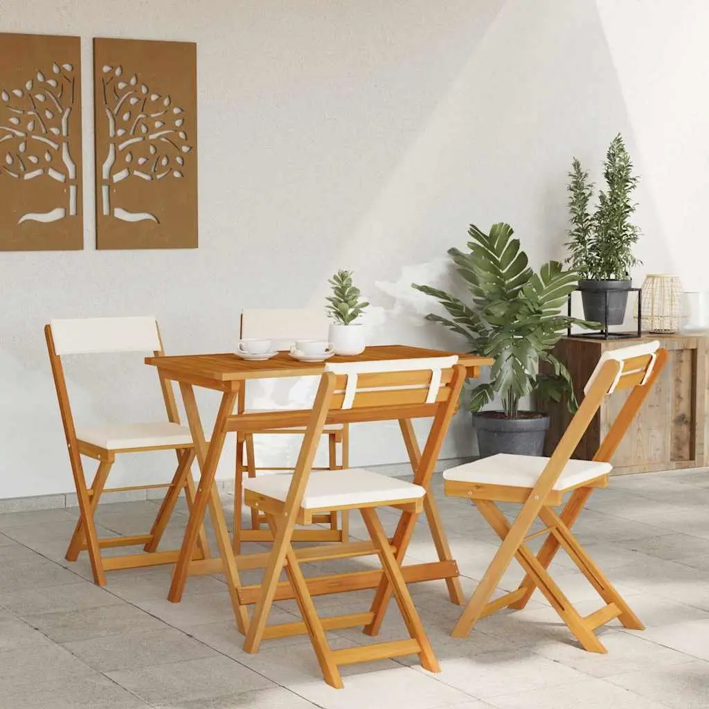 Bistro Set Solid Acacia Wood 5 Piece Folding Chairs Table Brown