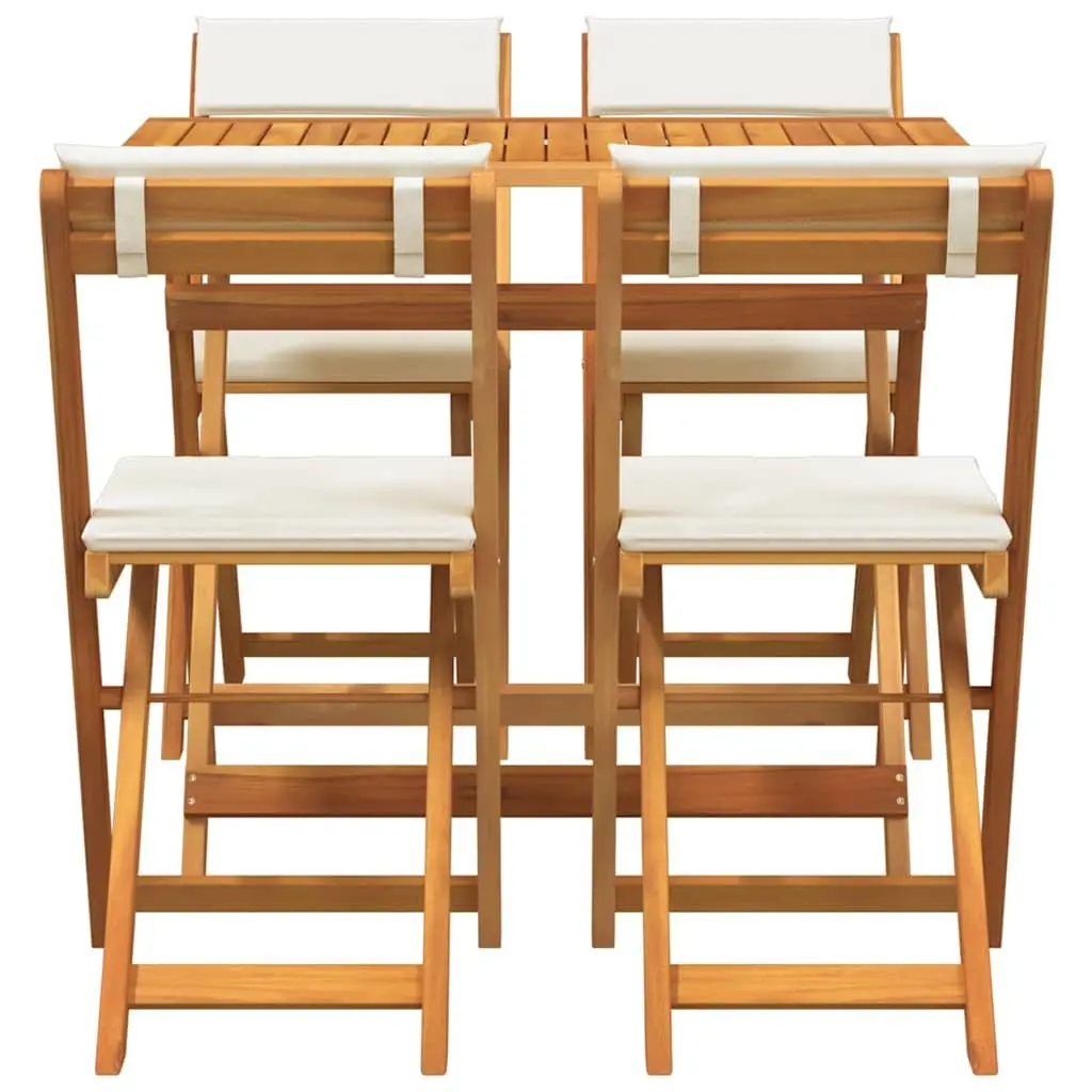 Bistro Set Solid Acacia Wood 5 Piece Folding Chairs Table Brown