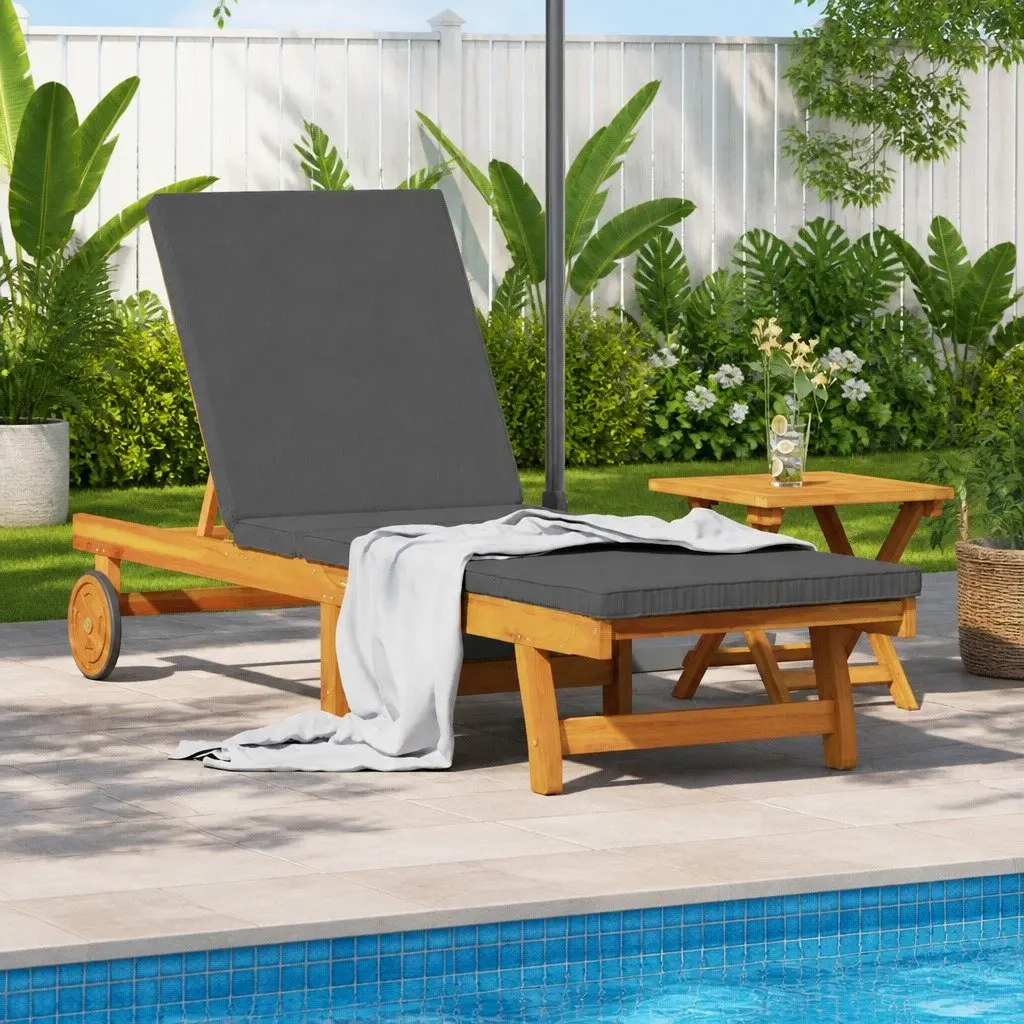 Sun Lounger Acacia Wood Adjustable Backrest Footrest Brown