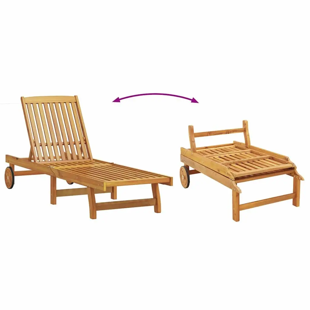 Sun Lounger Acacia Wood Adjustable Backrest Footrest Brown