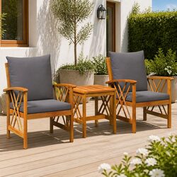 Durable 3 Piece Garden Sofa Set with Acacia Wood