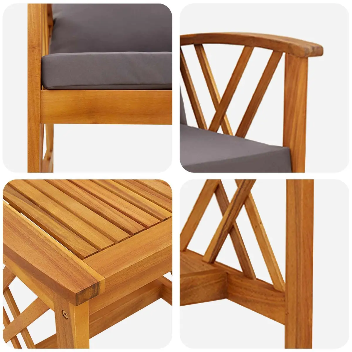 3 Piece Garden Sofa Set Solid Acacia Wood Brown Outdoor Furniture