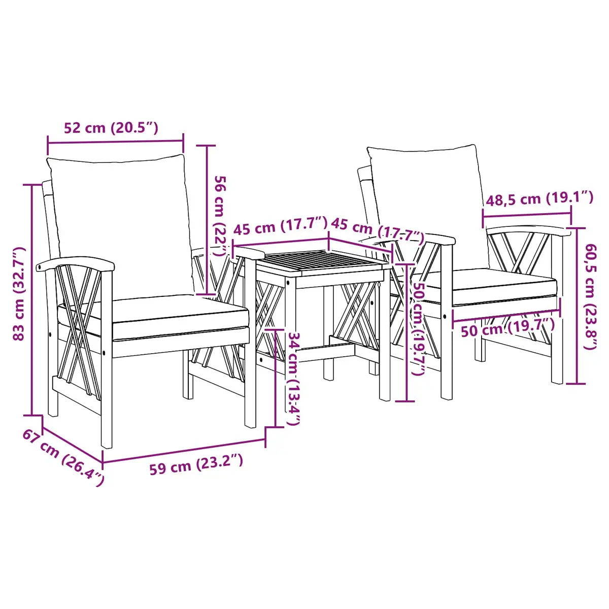 3 Piece Garden Sofa Set Solid Acacia Wood Brown Outdoor Furniture