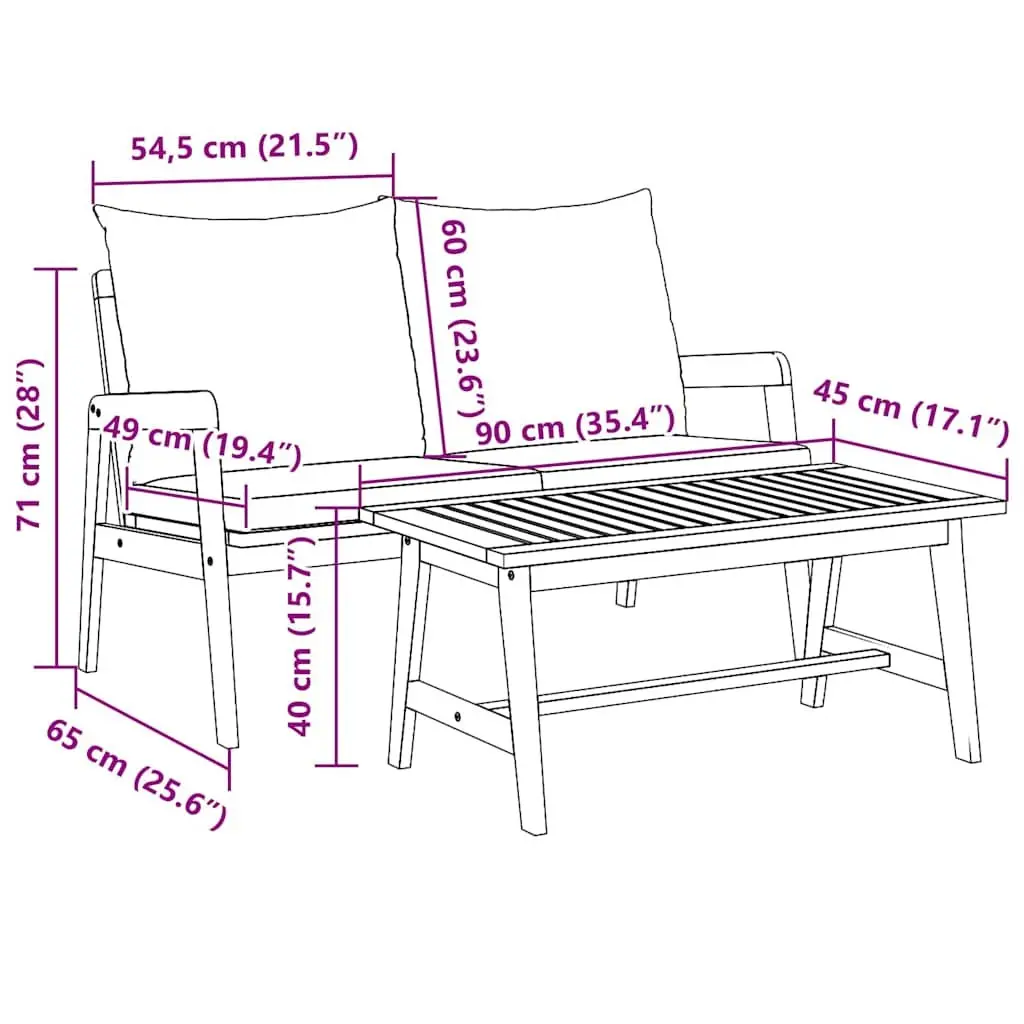 Solid Acacia Wood Outdoor Sectional Sofa Set with Cushions