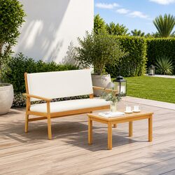 Modern 2 Seater Garden Sofa Set with Solid Acacia Frame