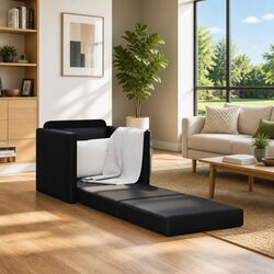 Convertible Black Faux Leather Sofa Bed 60cm