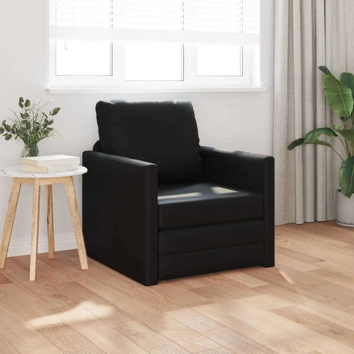 Sofa Bed Faux Leather 60cm Black Modern Convertible