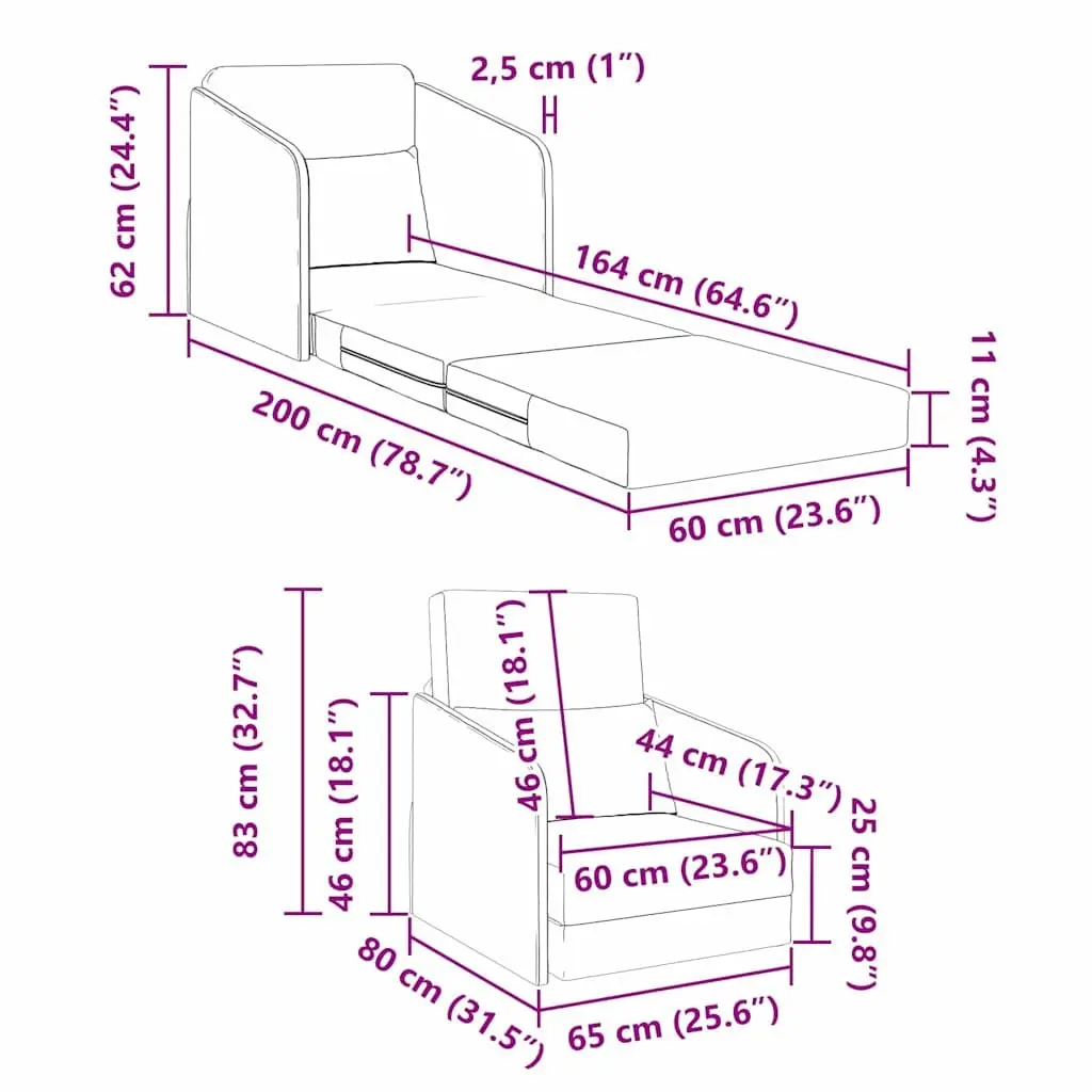 Sofa Bed Grey 65 x 80 x 83 cm Modern Floor Furniture Convertible Fabric Living