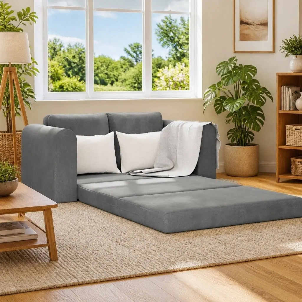 Grey Velvet Sofa Bed with Manual Adjustment 148x71x83cm