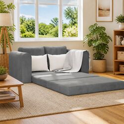 Grey Velvet Sofa Bed with Manual Adjustment 148x71x83cm