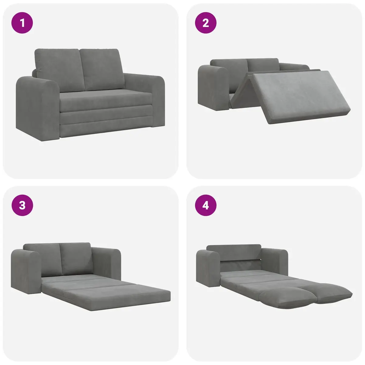 Grey Velvet Sofa Bed with Manual Adjustment 148x71x83cm