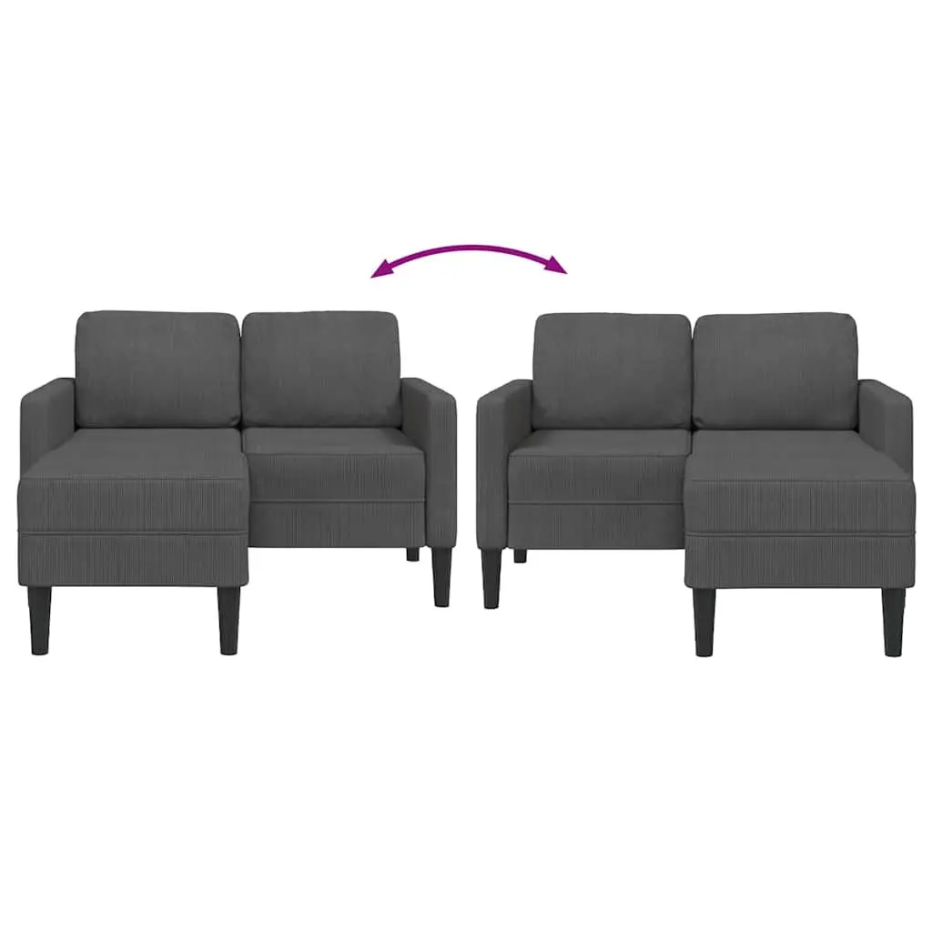 L-Shaped 2-Seater Sofa with Chaise Lounge in Grey