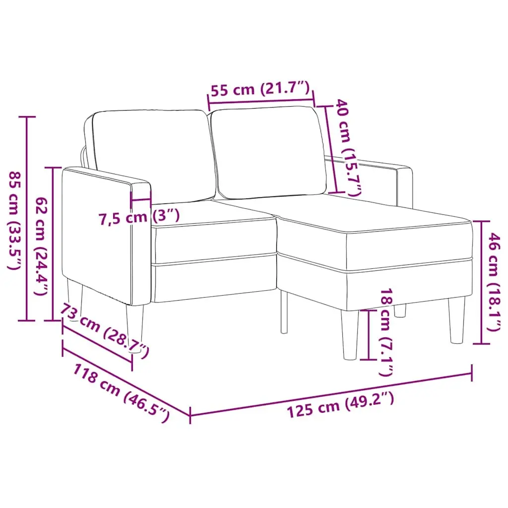 L-Shaped 2-Seater Sofa with Chaise Lounge in Grey