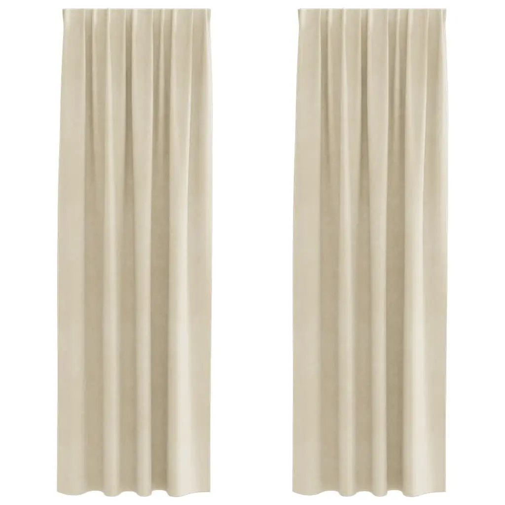Velvet Curtains Cream 140 x 225 cm 2 pcs Blackout Window Drapes