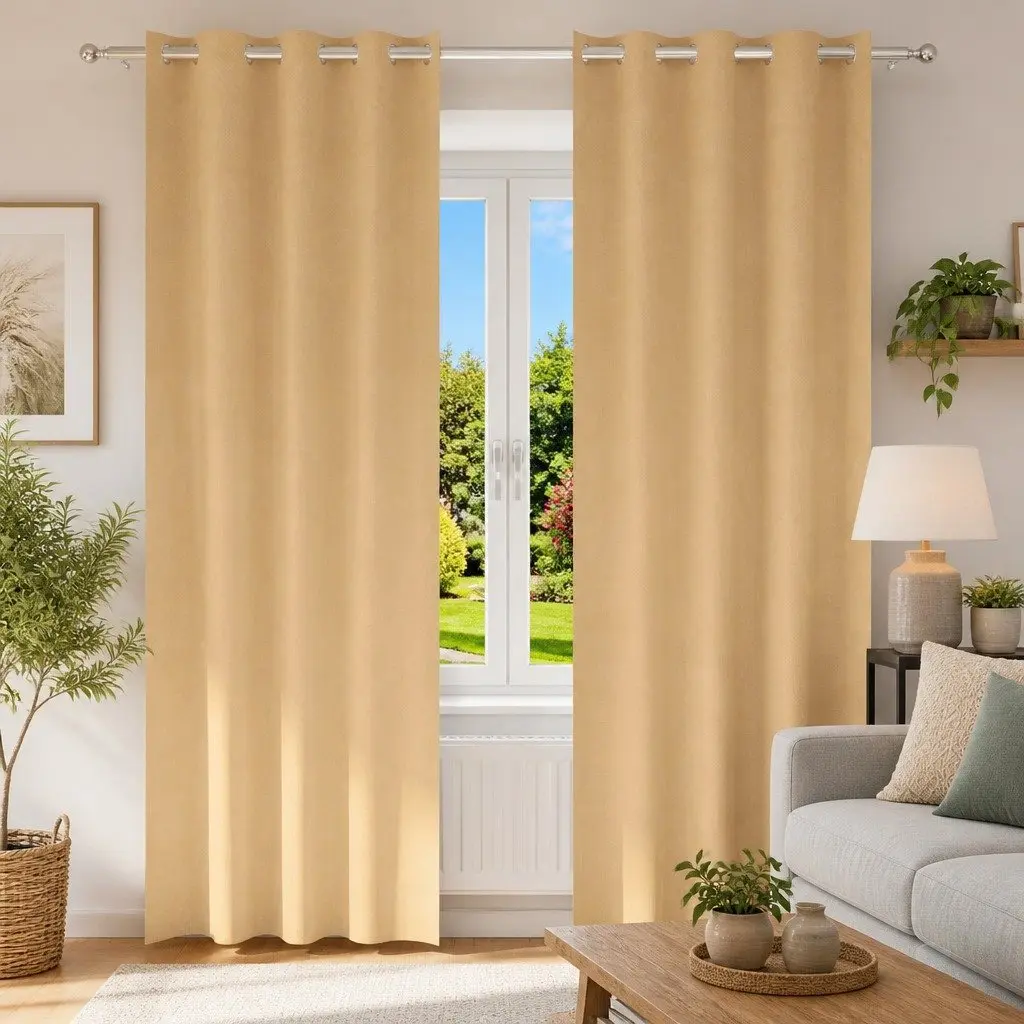 Beige Blackout Curtains with Rings, 2 pcs, 245 x 140 cm