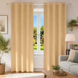Beige Blackout Curtains with Rings, 2 pcs, 245 x 140 cm