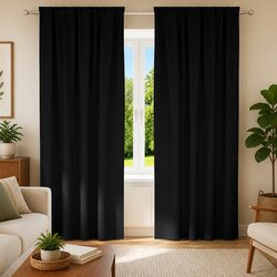 Premium Blackout Curtains with Rings, 2 Pcs, Black 245 x 140 cm