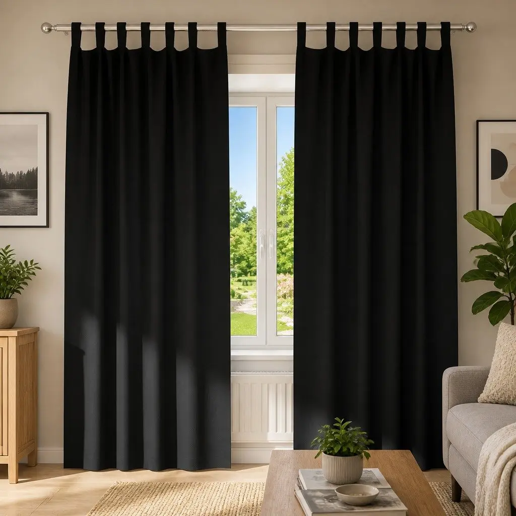 Blackout Curtains Polyester 245 x 140 cm Black 2 pcs