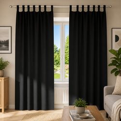 Durable Blackout Curtains with Rings - 2 pcs Black 245 x 140 cm