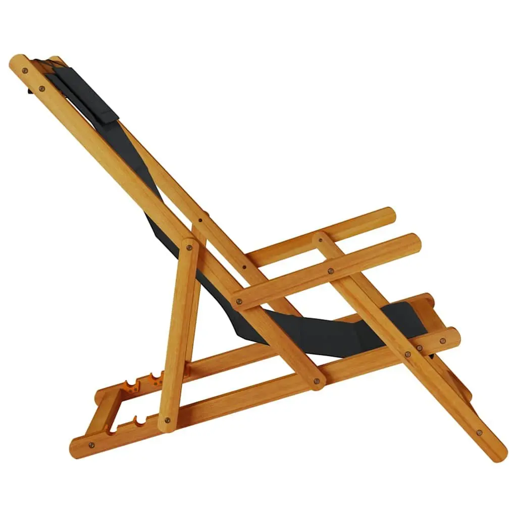 Folding Beach Chair Acacia Wood Textilene Black Outdoor Seating