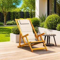 Cream Folding Beach Chair with Armrests for Relaxation